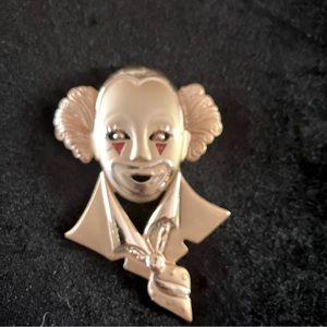 Vintage Gold Tone Large Clown Brooch. Shiny and Matte.